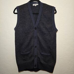 Willy B. Men's Sweater Vest M-L 100% Wool Navy Black Pockets Soft! grandpacore